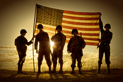 Photo of American soldiers with American flag