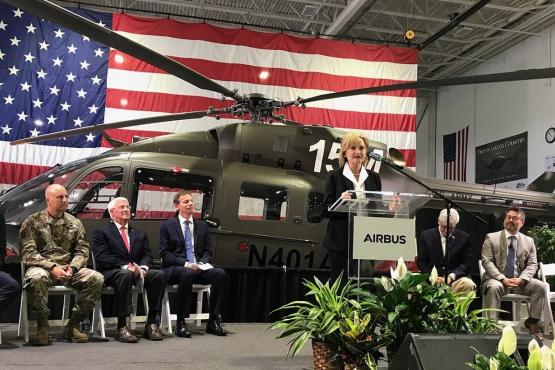 Senator Hyde-Smith addresses the crowd at the Airbus manufacturing plant in Columbus