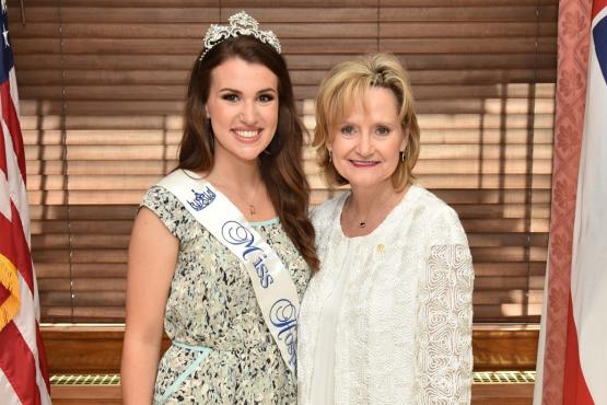 Senator Hyde-Smith visits with 2017 Miss Hospitality Emma Grace McGrew of Booneville